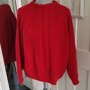 Vintage Unisex St. Michaels Red 100%CottonCableknit Fisherman Preppy Sweater XL